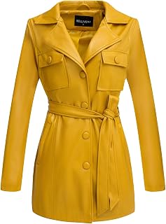 Bellivera Women's Faux Leather Short Jacket Belted Moto Casual Coat with Two Zipper Pockets