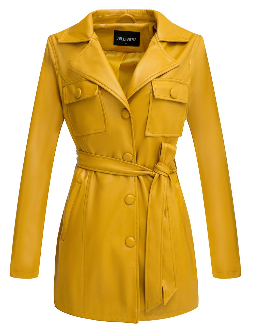 Bellivera Women's Faux Leather Short Jacket Belted Moto Casual Coat with Two Zip