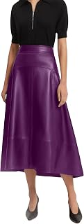Jild A-Line Leather Skirts for Women - Casual High Waist Midi Length Skirt