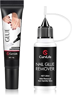 Curvlife 10g Semi-Solid Glue and 20ml Pinpoint Nail Glue Remover Kit | No UV Lamp Needed, Air-Dry Nail Glue Gel for Press on Nails, with Gentle Non-Acetone Remover, Long-Lasting Hold