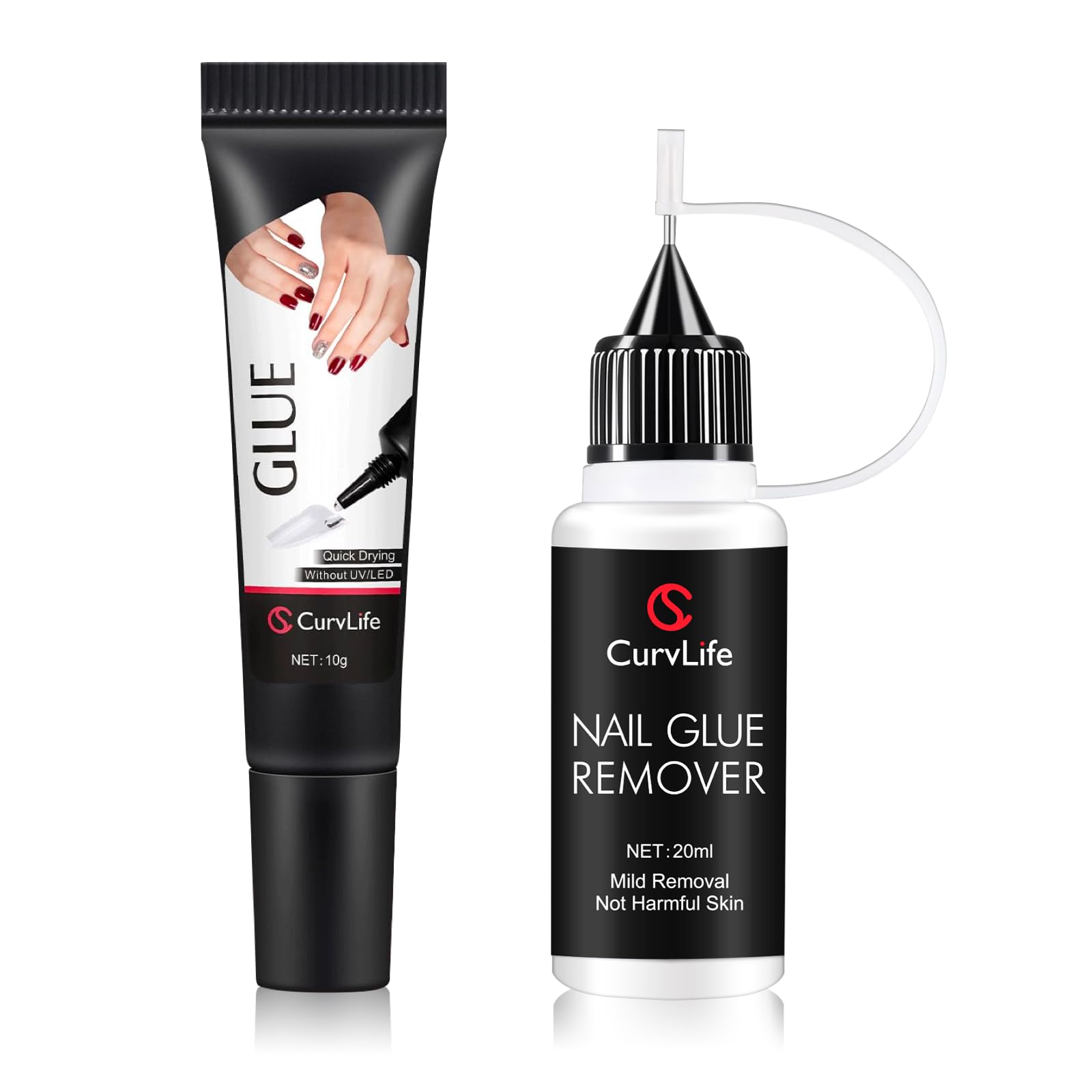 Curvlife 10g Semi-Solid Glue and 20ml Pinpoint Nail Glue Remover Kit | No UV Lam