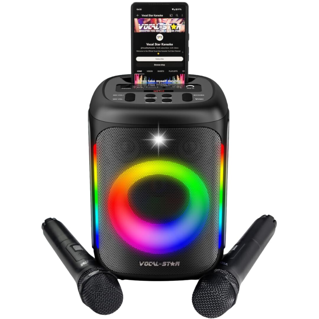 Vocal-Star VS-275 Karaoke Machine with 2 Wireless Microphones, Portable Bluetoot