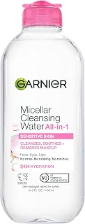 Garnier Micellar Water, Hydrating Facial Cleanser & Makeup Remover, Suitable for Sensitive Skin, Vegan, Cruelty Free, 13.5 Fl Oz (400mL), 1 Count