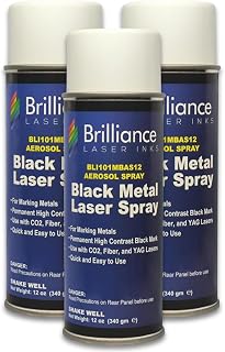 Brilliance Laser Inks Black Metal Laser Marking Spray, 12 oz Cans, 3 Pack | BLI101 anti-clog aerosol; permanent, high-contrast finish; CO2, Fiber and YAG compatibility