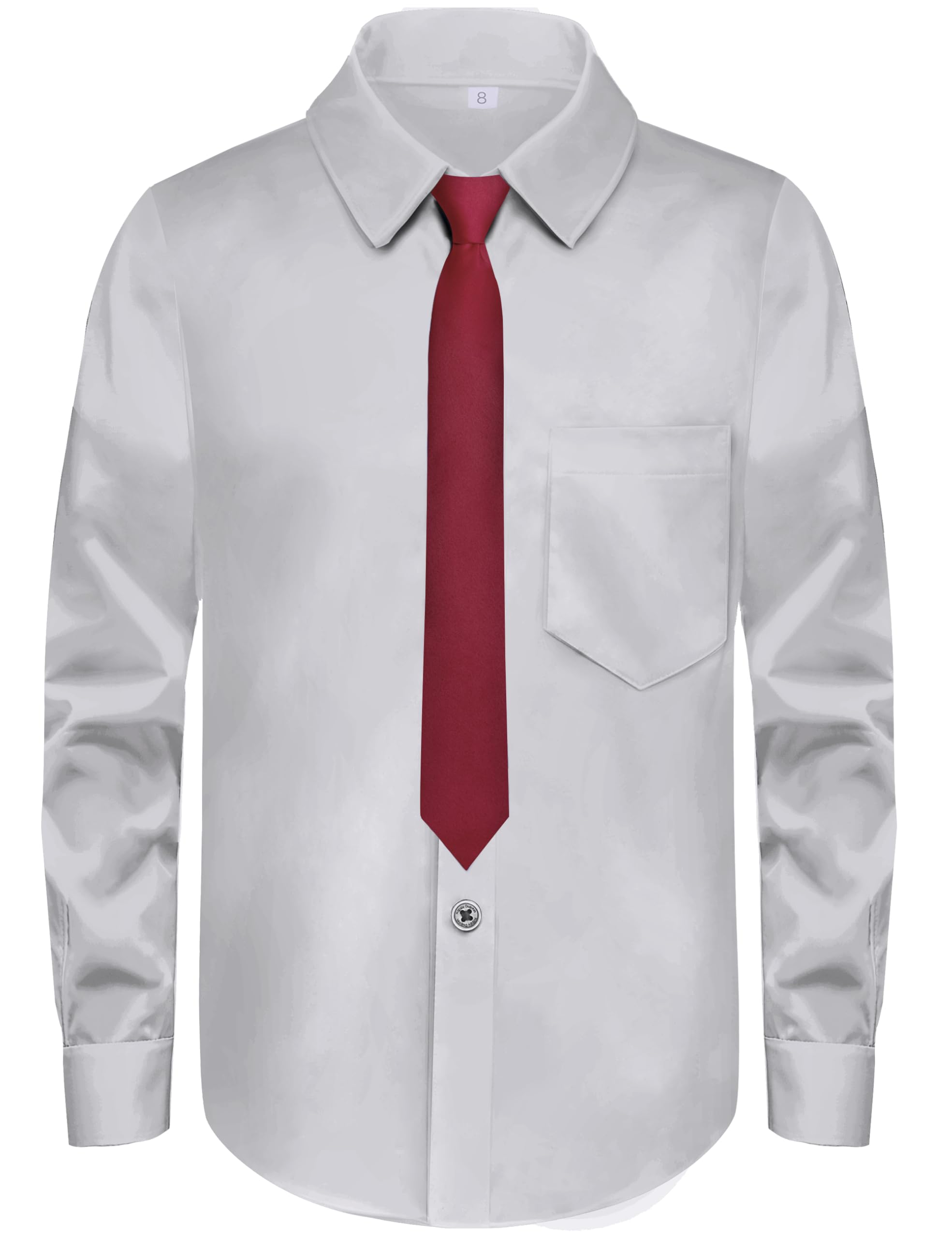 Boys Long Sleeve Button-Down Dress Shirts with Tie: 2 Fabrics (Stretch/Standard)