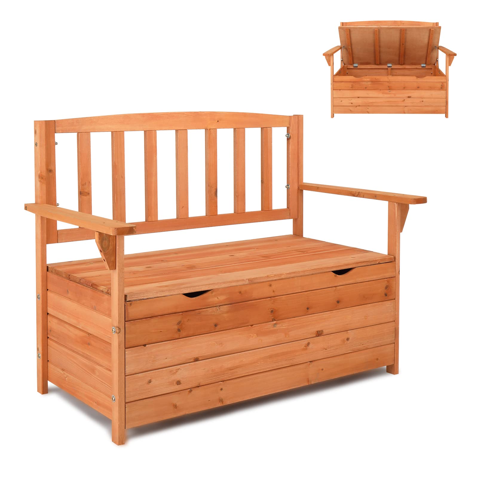 Outvita Outdoor Wood Storage Bench, Deck Box Loveseat, Natural | Waterproof Pati