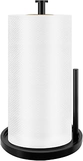 Paper Towel Holder Countertop, Standing Paper Roll Holder with Anti Slip Weighted Base, Stainless Steel Freestanding Paper Towel Holder for Kitchen, Black