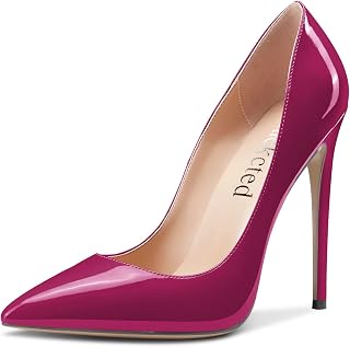 Saekcted Women's High Stiletto Heel Closed Lace Toe Cap Pumps Slip-On Wedding Office Shoes Dress 12 cm Heels Shoes