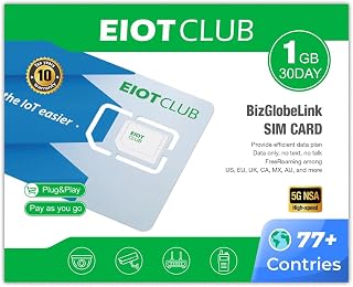 EIOTCLUB International Data Only SIM Card, 1GB 30-Day for 77 Countries | Prepaid SIM Card for Canada USA Europe and More, 5G/4G LTE, 3-in-1, Hotspot Sharing, No Contract, No Phone Number