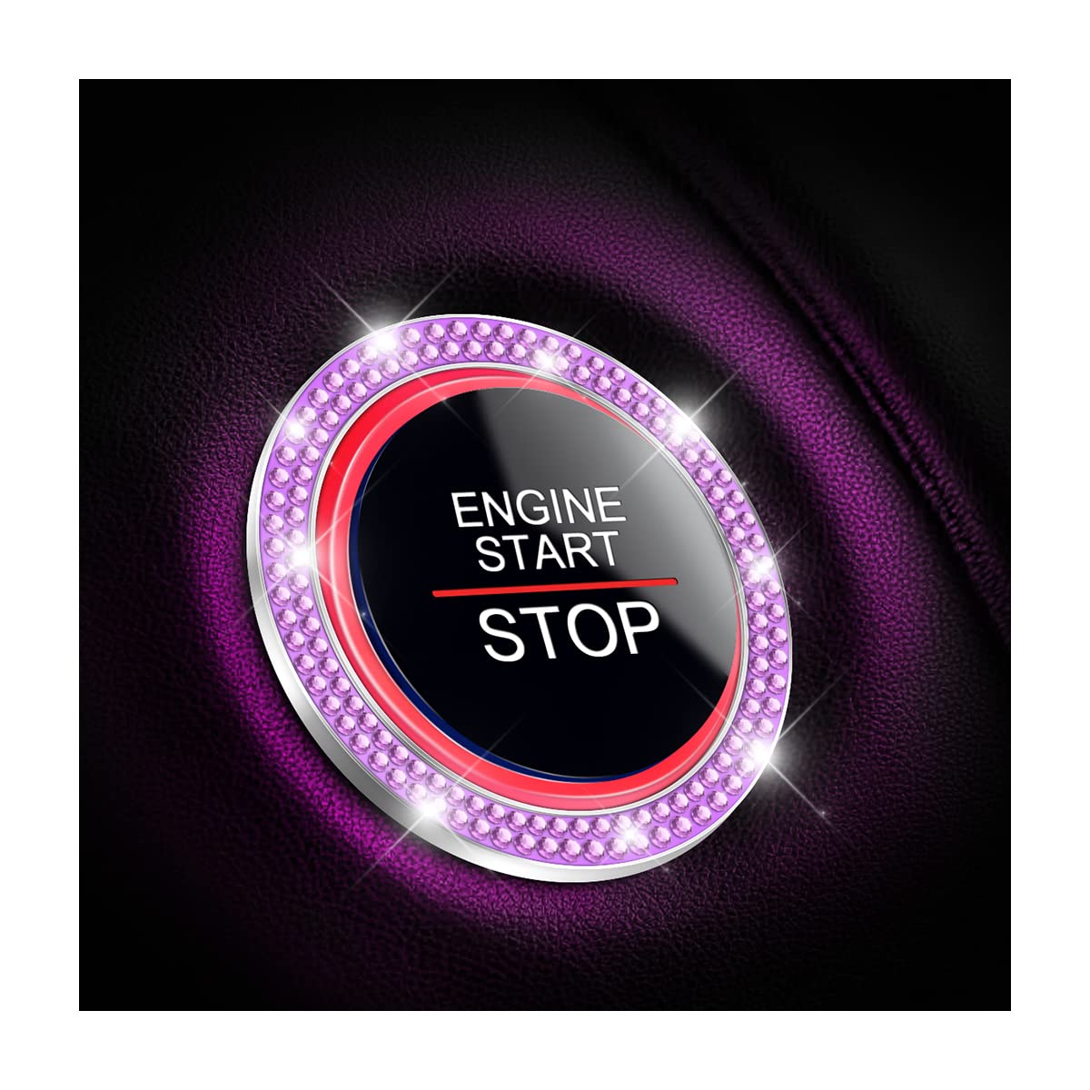 XINLIYA 2PCS Zinc Alloy Rhinestone Engine Start Button Rings, Purple | adhesive-
