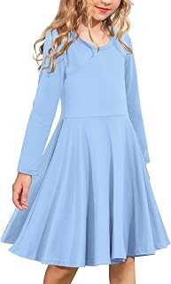 Arshiner Girls Long Sleeve Stretchy A line Twirly Skater School Party Dress