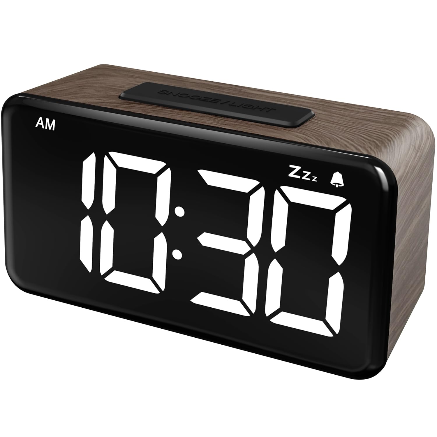 Simple Woodgrain Digital Alarm Clock for Bedroom - 5.9in Large LED Display