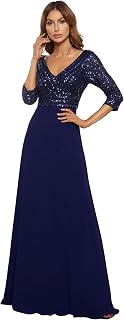 Ever-Pretty Women's Long Sleeve Sequins A Line V Neck Elegant Empire Evening Dress 00751