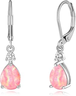 CiNily Leverback Opal Dangle Drop Earrings For Women 14K Gold Plated