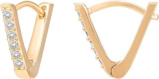 PAVOI 14K Gold Plated Sterling Silver Post V-Shaped Huggie Earrings - Cubic Zirconia Studded Small Hoop Earrings for Women in Rose Gold, White Gold and Yellow Gold Plating