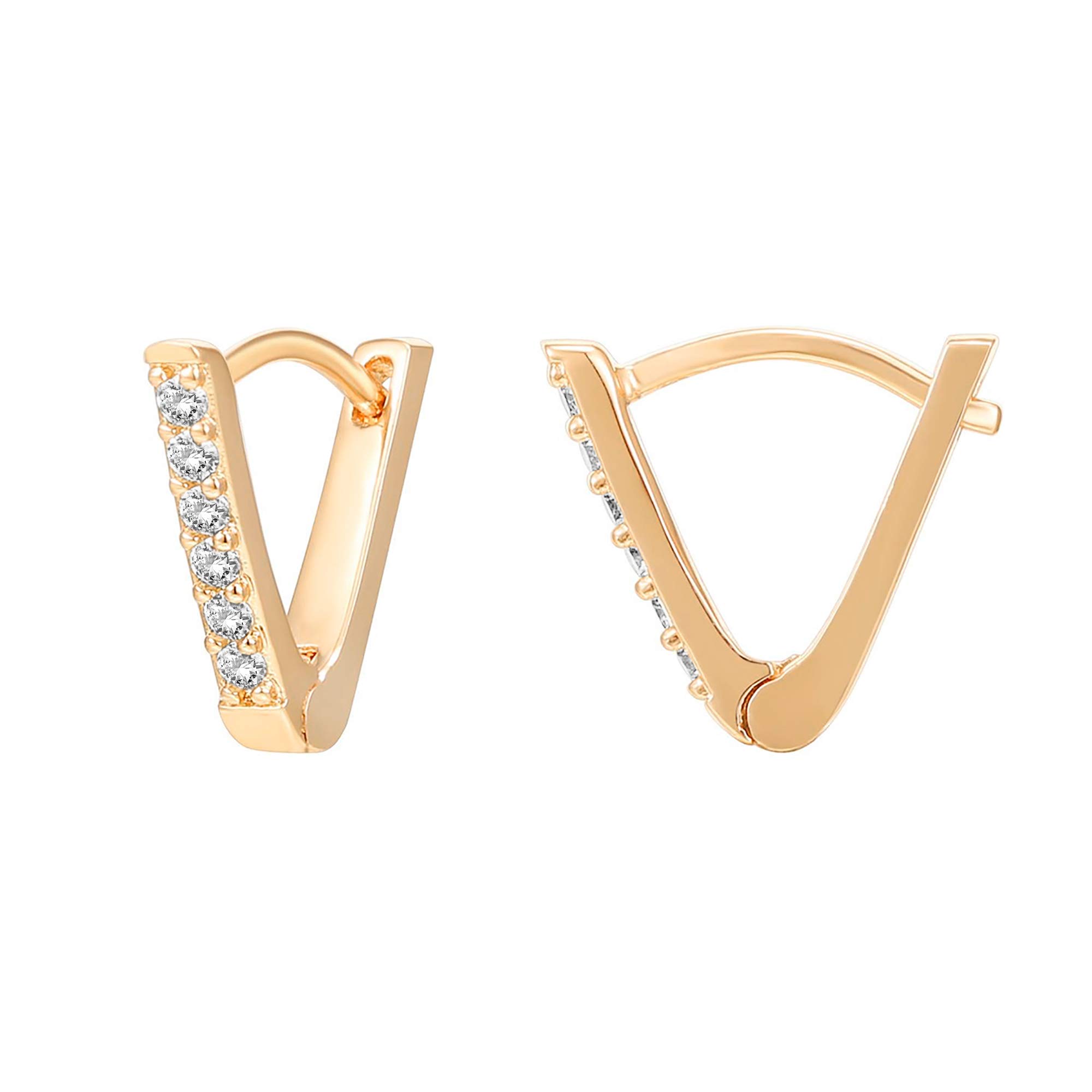 PAVOI 14K Gold Plated Sterling Silver Post V-Shaped Huggie Earrings - Cubic Zirc
