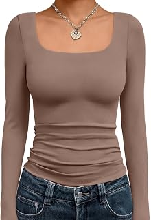 Trendy Queen Womens Long Sleeve Shirts Crop Tops Basic Double Layering Tight Slim Fit Y2K T Shirts Winter Clothes 2024