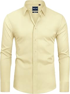 Alimens & Gentle Men's Slim Fit Button Down Shirts Long Sleeve Stretch Wrinkle-Free Shirt Stain Protection