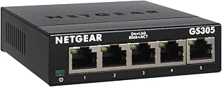 NETGEAR 5-Port Gigabit Ethernet Unmanaged Network Switch (GS305) | Home Network Hub, Office Ethernet Splitter, Plug-and-Play, Silent Operation, Desktop or Wall Mount, Essentials Model