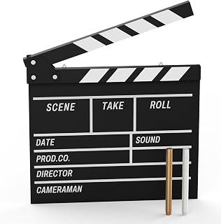 Movie Film Clapboard Hollywood Wooden-Clapper Board Directors Photography Studio Video TV Clapper Board with Erasable Pen Movie Theater Props Decor，Black Clap Board 10.5 X 11.7 inches (Black)