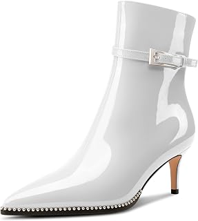 NobleOnly Women's Half Kitten Heel Closed Toe Pointed Toe Ankle Boots Buckle Closure Zipper Casual Boots 6.5cm Heels