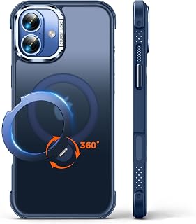 360° Spin Magnetic Stand Designed for iPhone 17 Case, [Compatible with MagSafe][Military-Grade Protection] Translucent Matte Kickstand Slim Phone Case 6.3 inch, Matte Blue