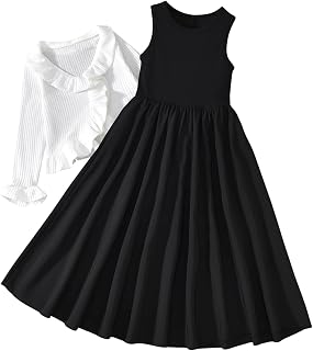 Girls Sleeveless Tank Dress with Ruffle Cardigan Size 6-12