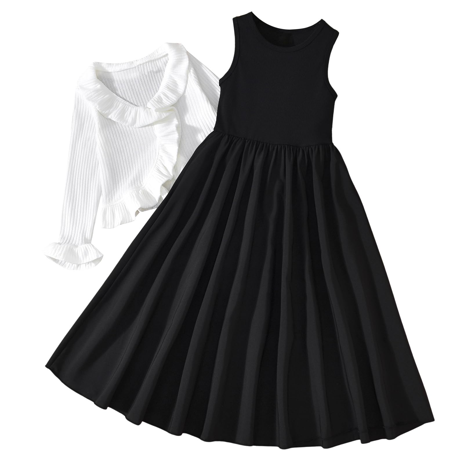 Girls Sleeveless Tank Dress with Ruffle Cardigan Size 6-12