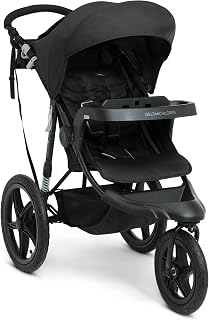 Delta Children Apollo Jogging Stroller - Shock Absorbing Frame with Large Canopy &amp; Recline - Car Seat Compatible, Black