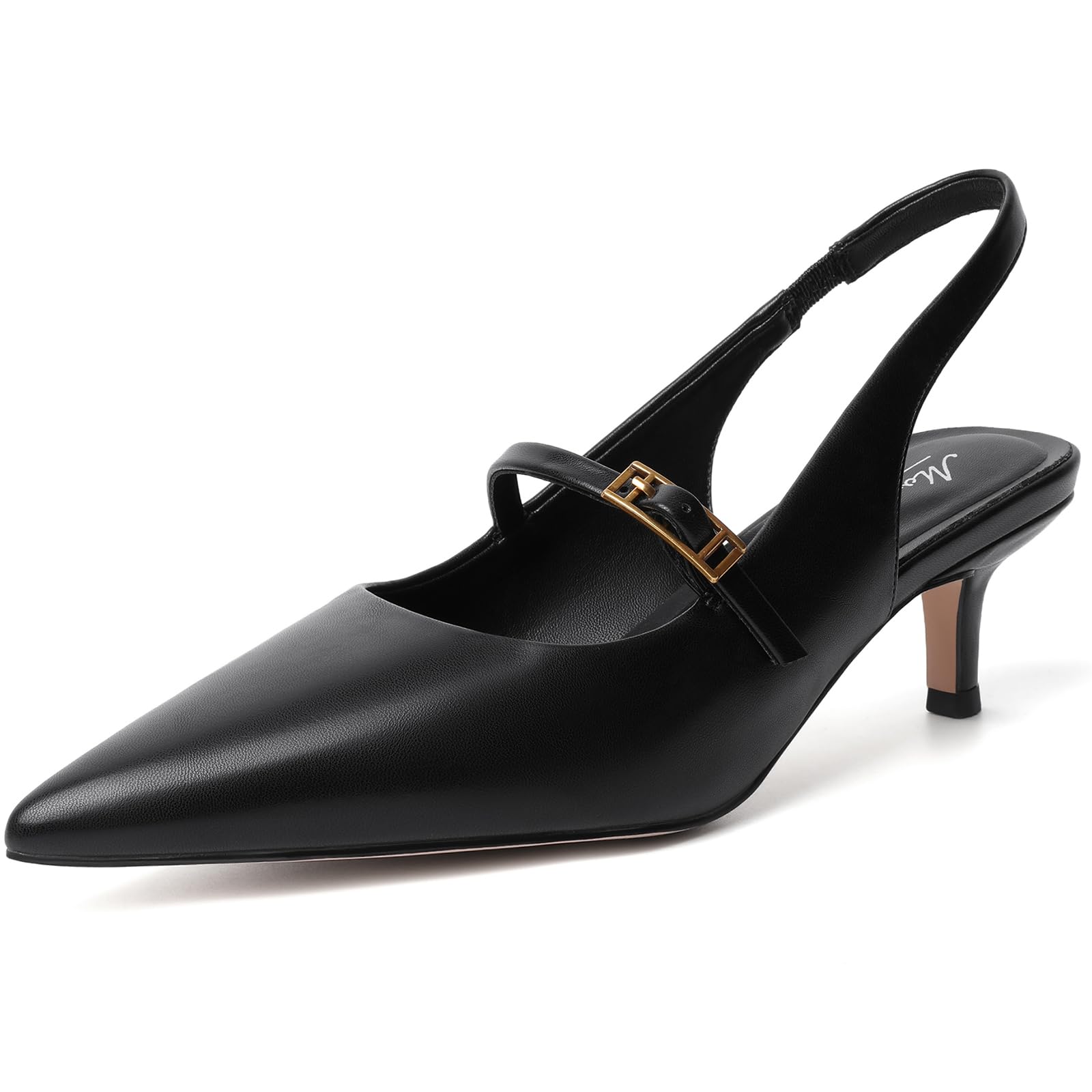 Mostrin Kitten Heels for Women with Closed Toe Back Strap Pumps for Women Weddin