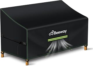BEEWAY Garden Bench Cover Waterproof 2 Seater with Air Vent, Outdoor Patio Bench Seat Cover - 420D Oxford Fabric, Anti-UV, Windproof - 135 x 65 x 89/63cm