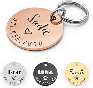 Personalized Lovely Symbols Dog Tags and Cat Tags Custom Engraved Stainless Steel Pet ID Tag (Rose Gold, Large)