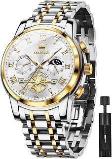 OLEVS Mens Square Analog Quartz Date Stainless Steel Waterproof Luminous Two Tone Wrist Watch