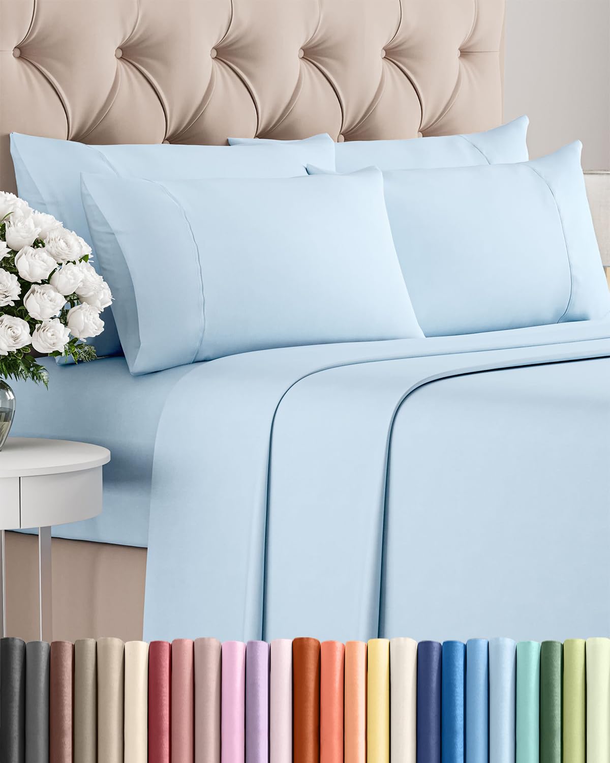 King 6 Piece Bed Sheet Set - Comfy, Breathable & Cooling Sheets - Baby Blue