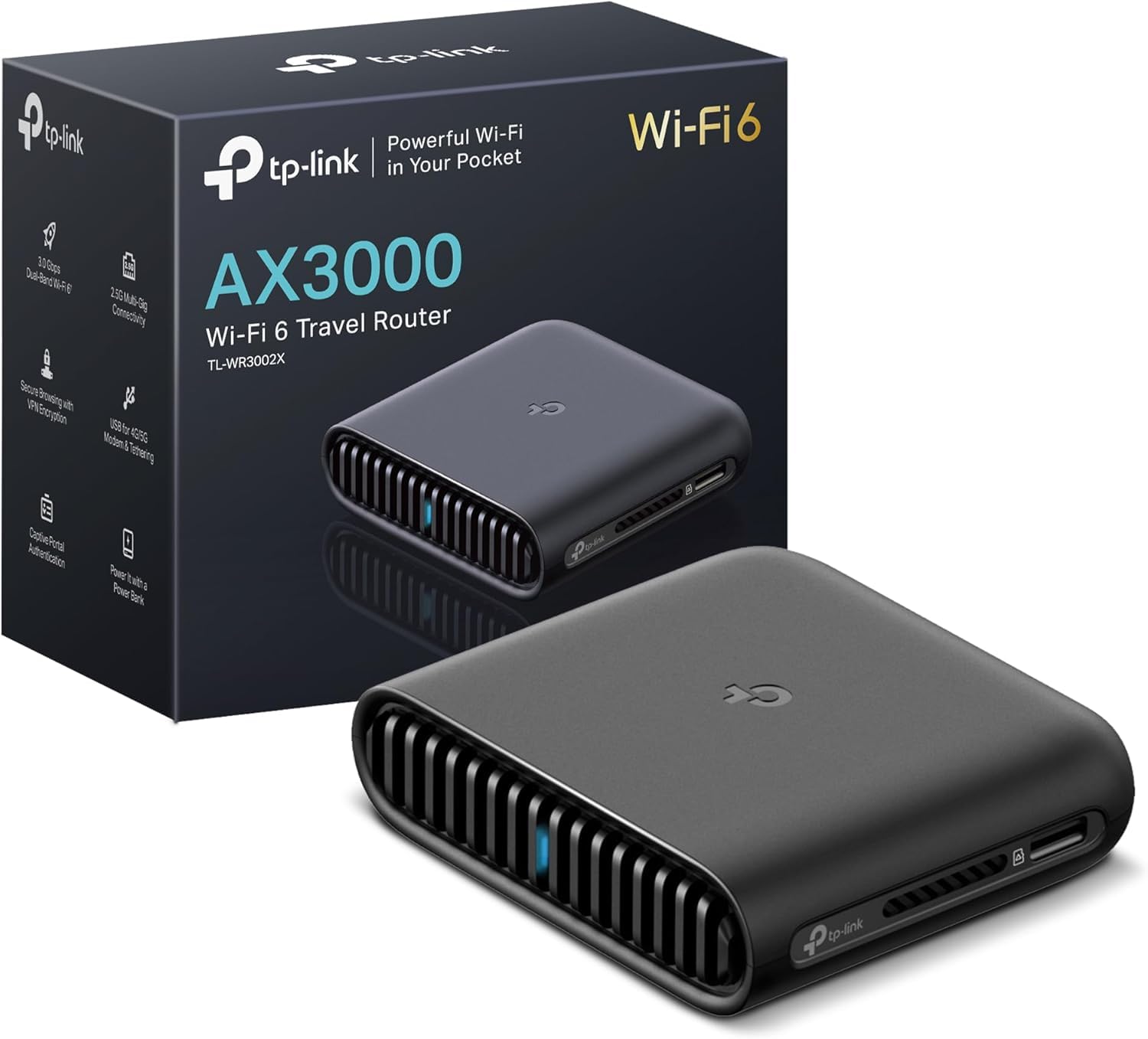 TP-Link Roam 6 AX3000 Dual-Band Wi-Fi 6 Travel Router (TL-WR3002X) | Multi-Gig P