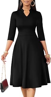 Nmoder Women's Casual Dresses Semi-Formal Fit and Flared 3/4 Sleeve A-Line Work Dress Church with Pockets