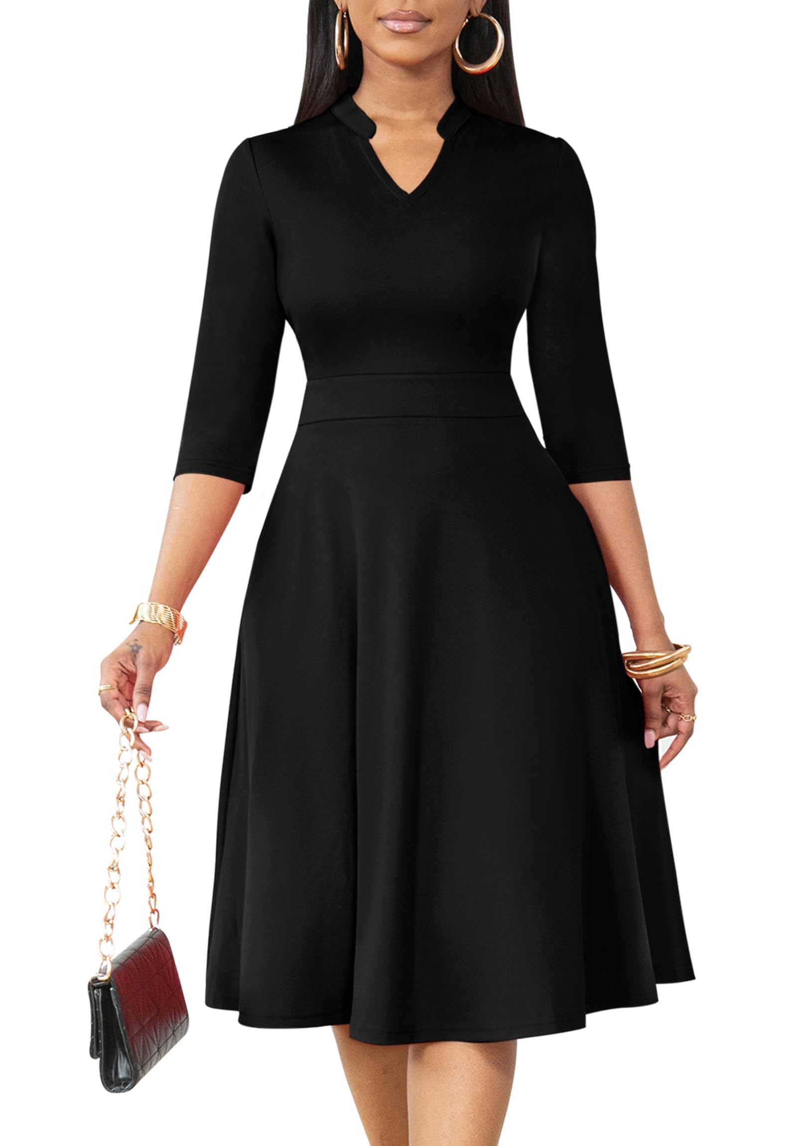 Nmoder Women's Casual Dresses Semi-Formal Fit and Flared 3/4 Sleeve A-Line Work 