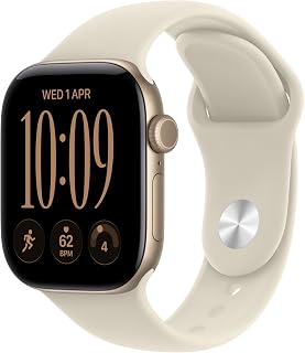 Apple Watch Series 12 GPS 42mm Smartwatch Light Gold Aluminium Case | Sand Sport Band - S/M. Health + Fitness + Sleep Tracking, Heart Rate, Safety