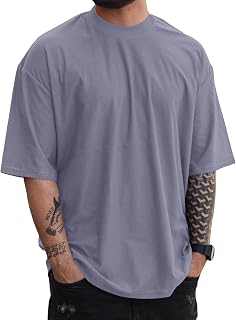 Mens Oversize Short Sleeve Tshirts Workout Drop Shoulder Relaxed Fit Tees