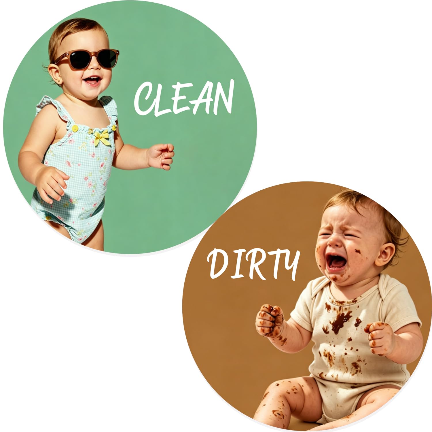 Clean Dirty Magnet for Dishwasher, Circular (Green/Brown)