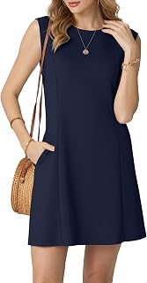 HiMONE Womens A Line Mini Dress Sleeveless Crew Neck Pullover Summer