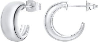 PAVOI 925 Sterling Silver Thick Small Huggie Earrings for Women, White Gold