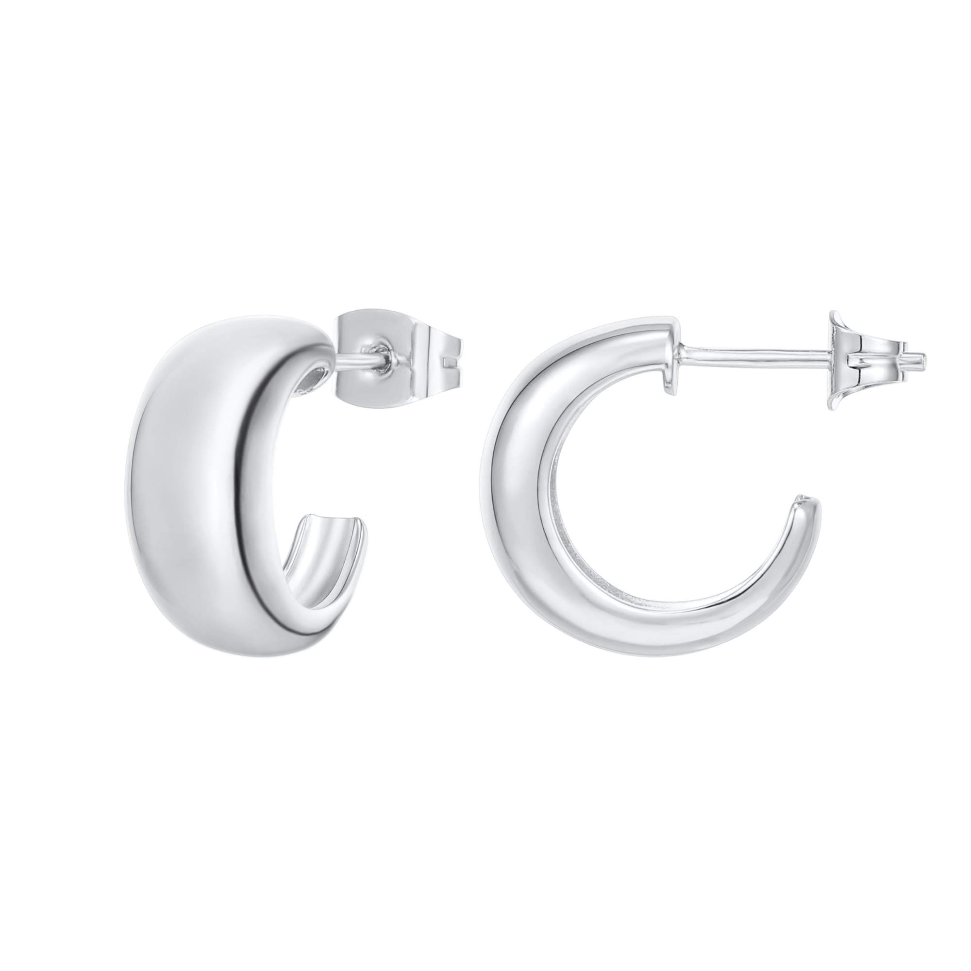 PAVOI 925 Sterling Silver Thick Small Huggie Earrings for Women, White Gold