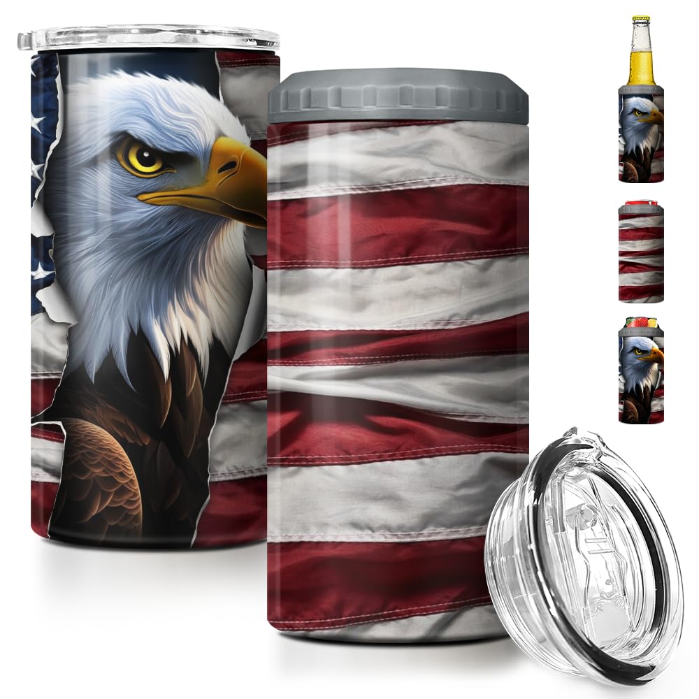 Eagle 4 in 1 American Flag Can Cooler Double Wall Stainless Steel Insulated Fits