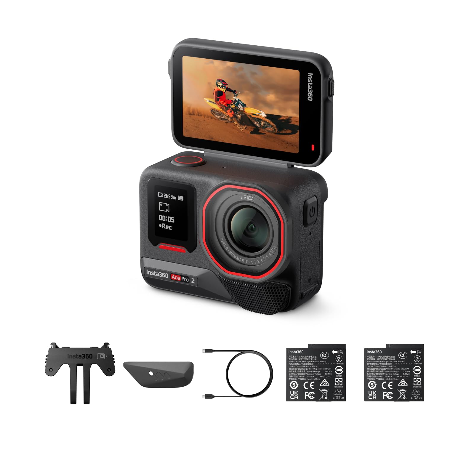 Insta360 Ace Pro 2 Dual Battery Bundle, 8K Waterproof Al-powered Action Cam | 1/