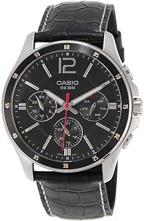 Casio Mens Quartz Classic Black Leather Band Brass Case Analog Display Black Wristwatch MTP-1374L-1A
