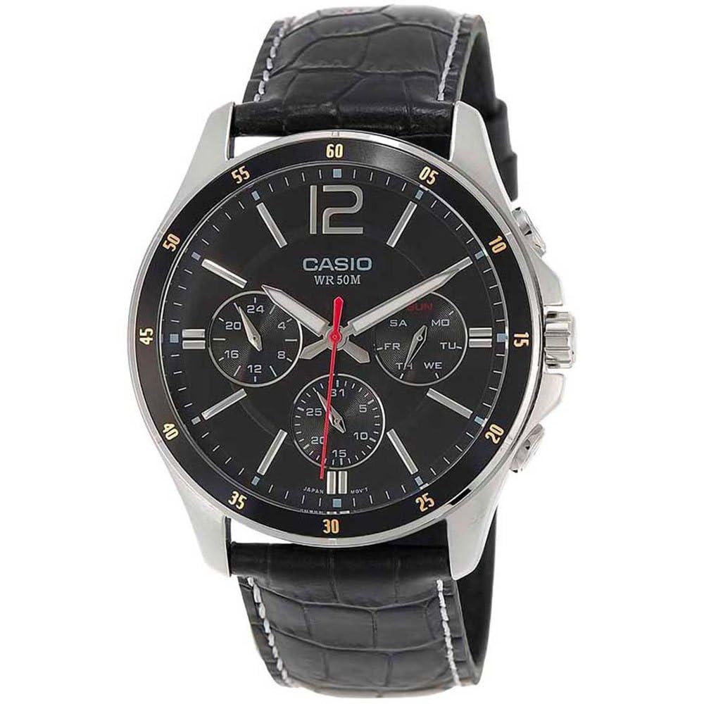 Casio Mens Quartz Classic Black Leather Band Brass Case Analog Display Black Wri