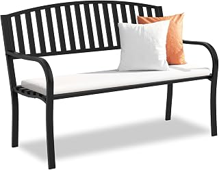 Maemttes Outdoor Bench Garden Bench, Weatherproof Anti-Rust Heavy-Duty Outside Benches Clearance, Wrought Iron Metal Bench for Front Porch, Patio, Park