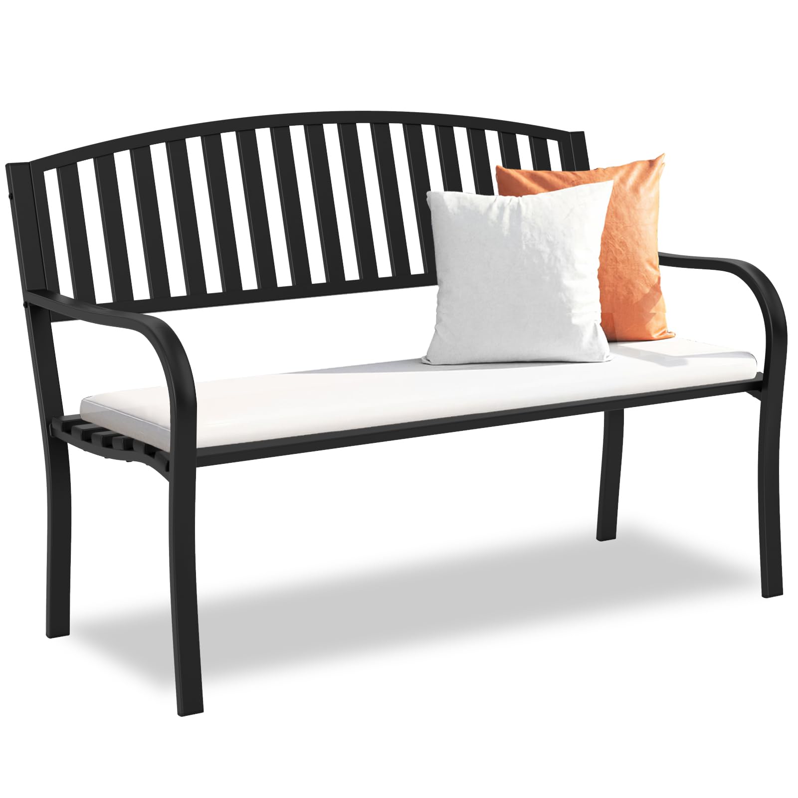 Maemttes Outdoor Bench Garden Bench, Weatherproof Anti-Rust Heavy-Duty Outside B