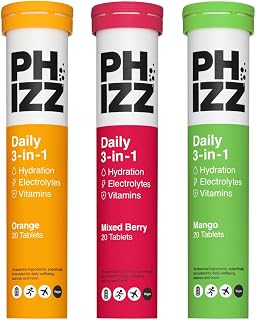 Phizz Electrolytes, Multivitamin & Hydration - Effervescent Rehydration Electrolyte Tablets - 18 Vitamins & Minerals, Vitamin C, Vegan & Low Calorie - Mixed Flavour Pack - 60 Tablets - 300g